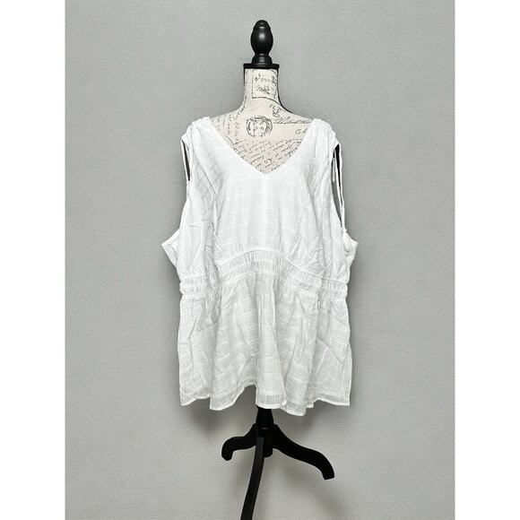 New Torrid Window Pane V-Neck Sleeveless Peplum Tank Cloud Dancer White 5X/28 - Picture 4 of 7